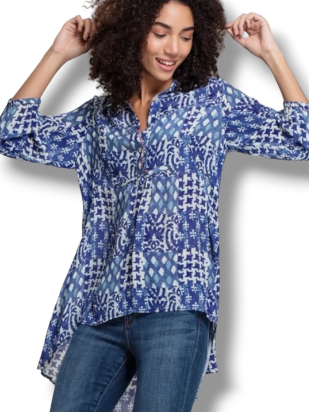 Benares Katie Top In Indigo Blue Size Small